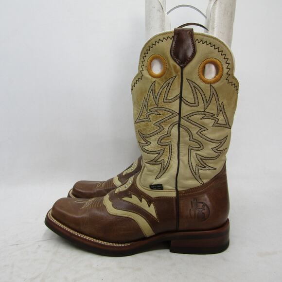 Reyme Mens Size 9 D Two Tone Brown Leather Cowboy Stockman Buckaroo Boots - Picture 1 of 11